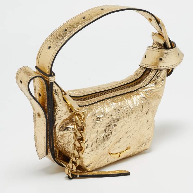 Pre Owned Zadig & Voltaire Gold Crinkled Leather XS Le Cecilia Bag