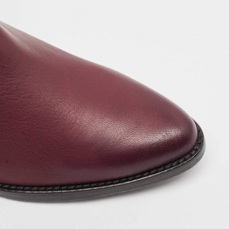 Pre Owned Zadig & Voltaire Burgundy Leather Studded Ankle Length Boots Size 36
