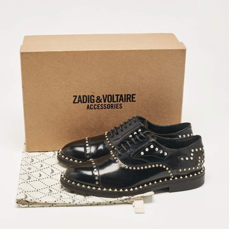Pre Owned Zadig & Voltaire Black Leather Youth Clous Oxfords Size 36