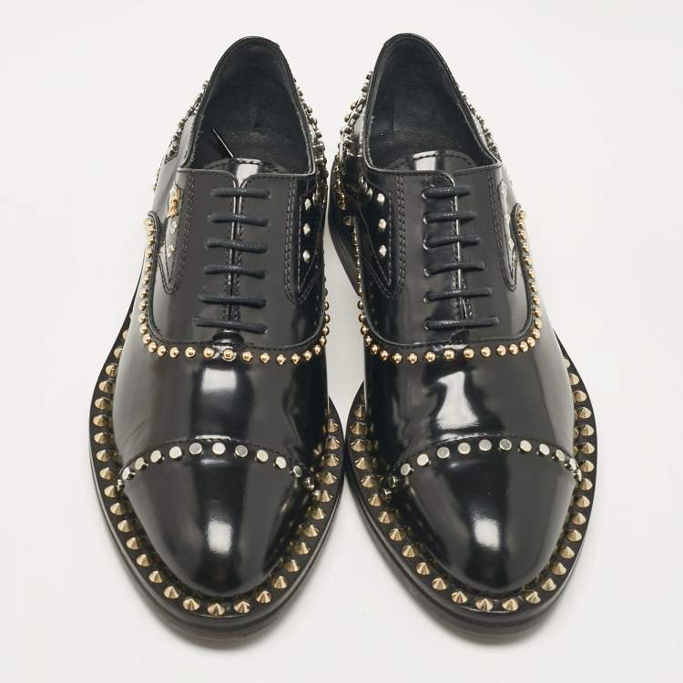 Pre Owned Zadig & Voltaire Black Leather Youth Clous Oxfords Size 36