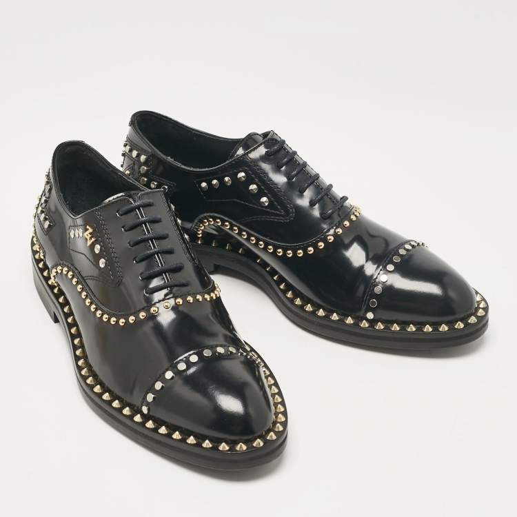 Pre Owned Zadig & Voltaire Black Leather Youth Clous Oxfords Size 36