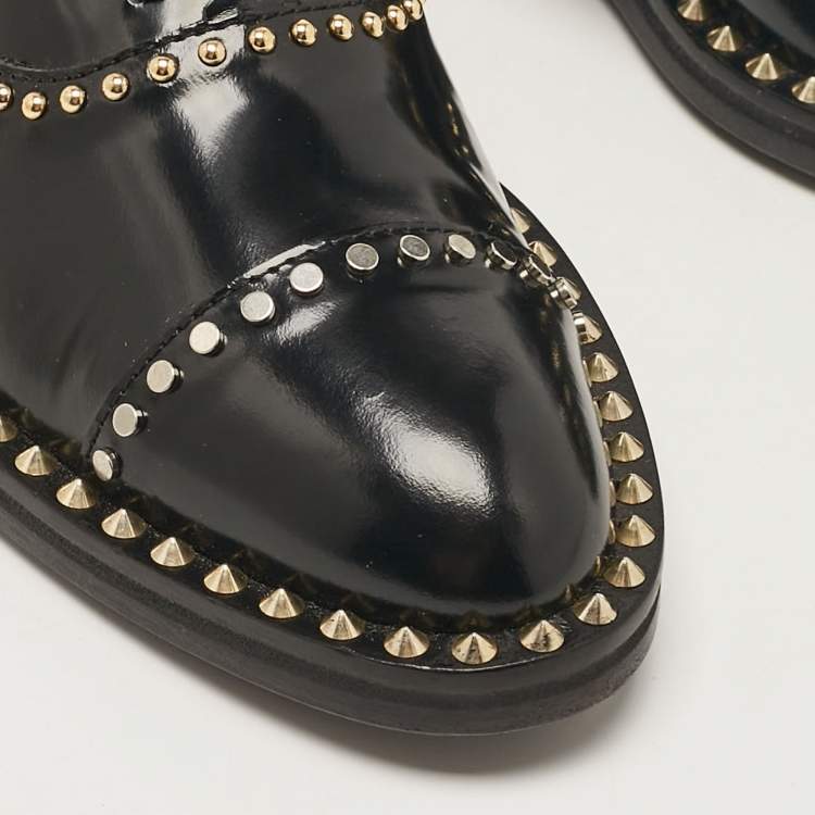 Pre Owned Zadig & Voltaire Black Leather Youth Clous Oxfords Size 36