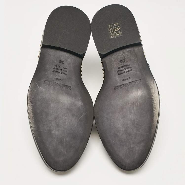 Pre Owned Zadig & Voltaire Black Leather Youth Clous Oxfords Size 36