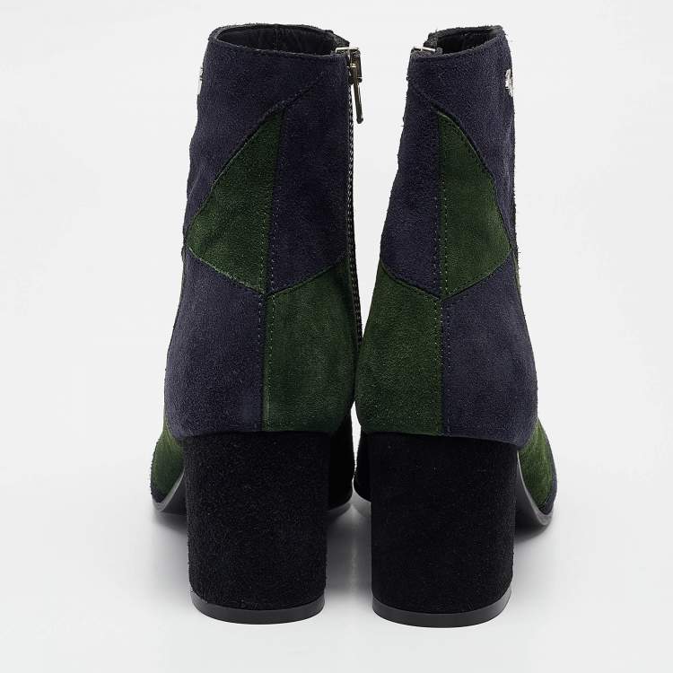 Pre Owned Zadig & Voltaire Multicolor Suede Block Heel Ankle Booties Size 36