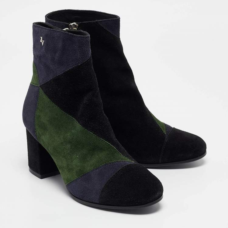 Pre Owned Zadig & Voltaire Multicolor Suede Block Heel Ankle Booties Size 36