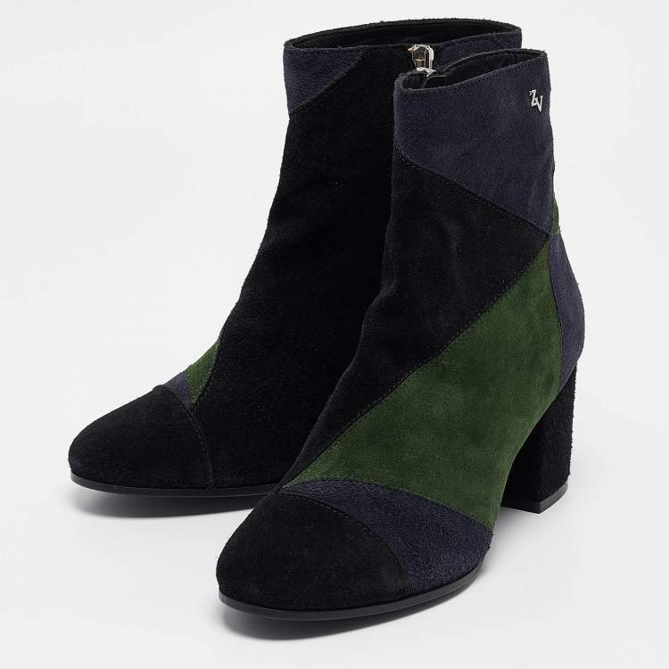 Pre Owned Zadig & Voltaire Multicolor Suede Block Heel Ankle Booties Size 36