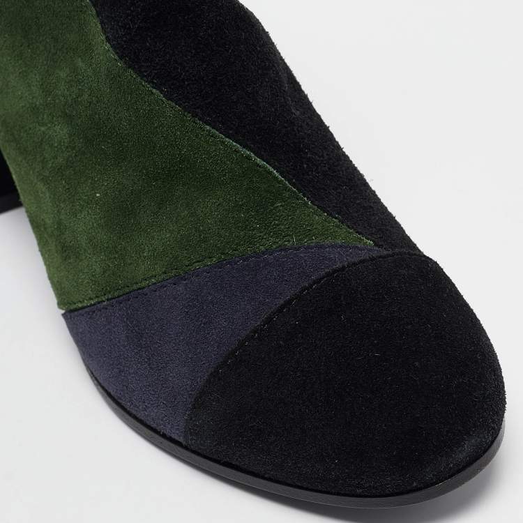 Pre Owned Zadig & Voltaire Multicolor Suede Block Heel Ankle Booties Size 36