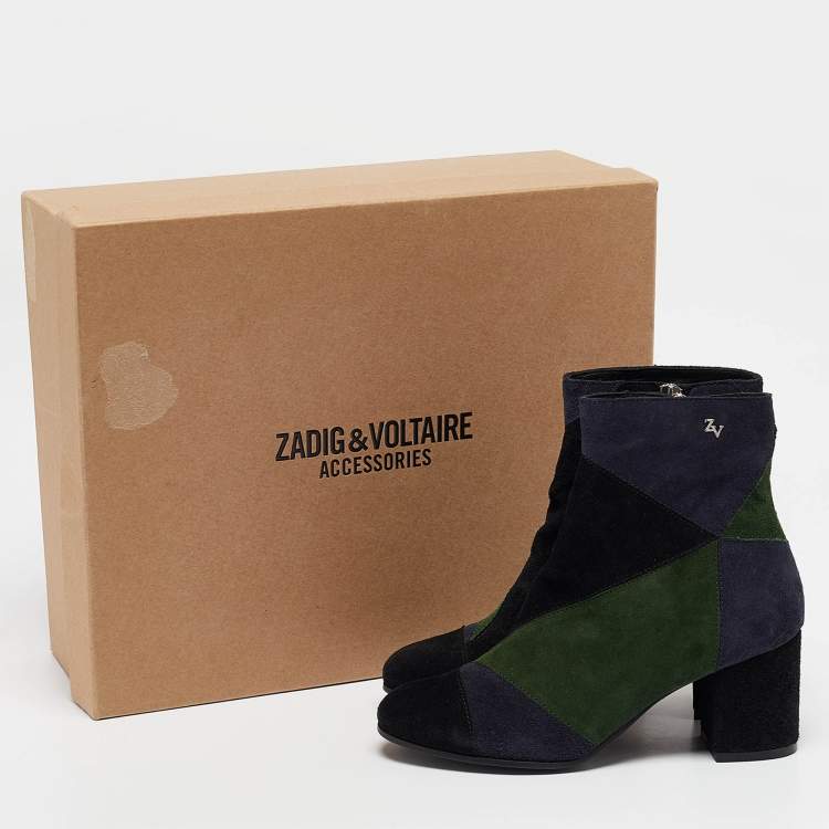 Pre Owned Zadig & Voltaire Multicolor Suede Block Heel Ankle Booties Size 36
