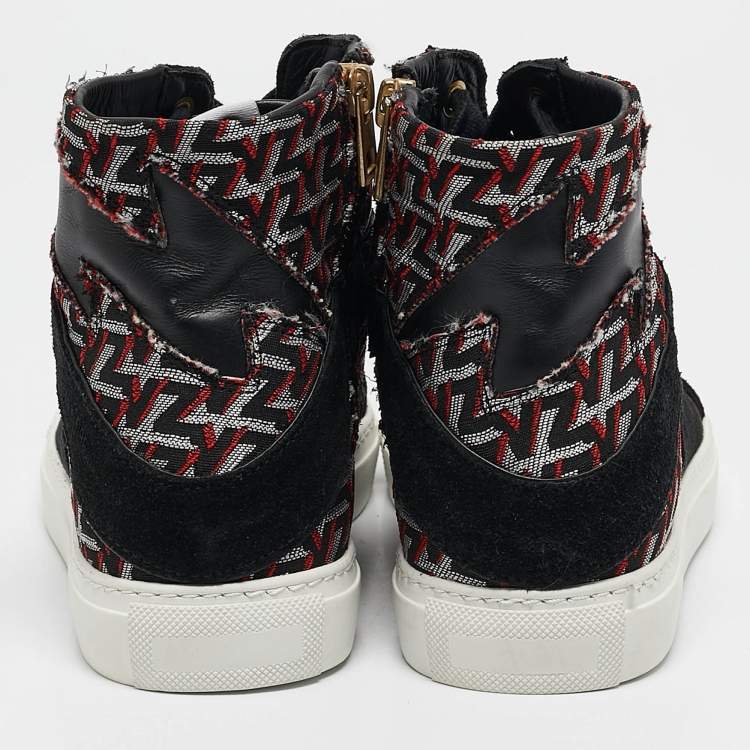 Pre Owned Zadig & Voltaire Black/Burgundy Leather and Suede High Top Sneakers Size 36