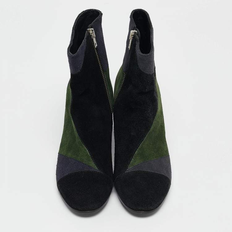 Pre Owned Zadig & Voltaire Multicolor Suede Block Heel Ankle Booties Size 36