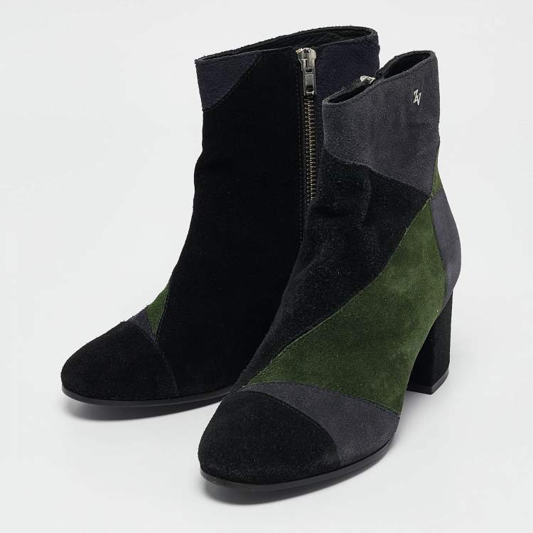 Pre Owned Zadig & Voltaire Multicolor Suede Block Heel Ankle Booties Size 36
