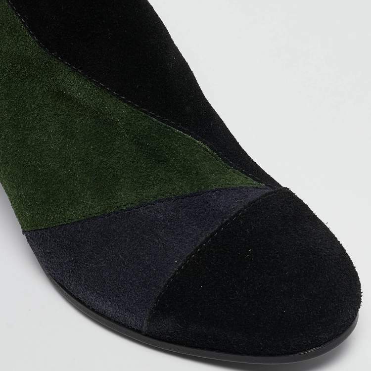 Pre Owned Zadig & Voltaire Multicolor Suede Block Heel Ankle Booties Size 36
