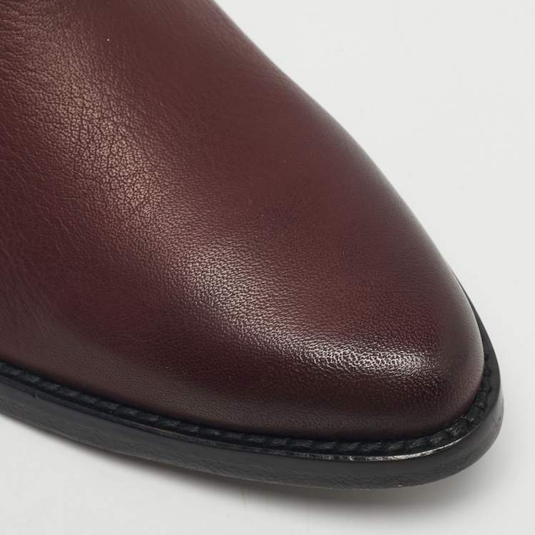 Pre Owned Zadig & Voltaire Burgundy Leather Thylana Studded Ankle Boots Size 36