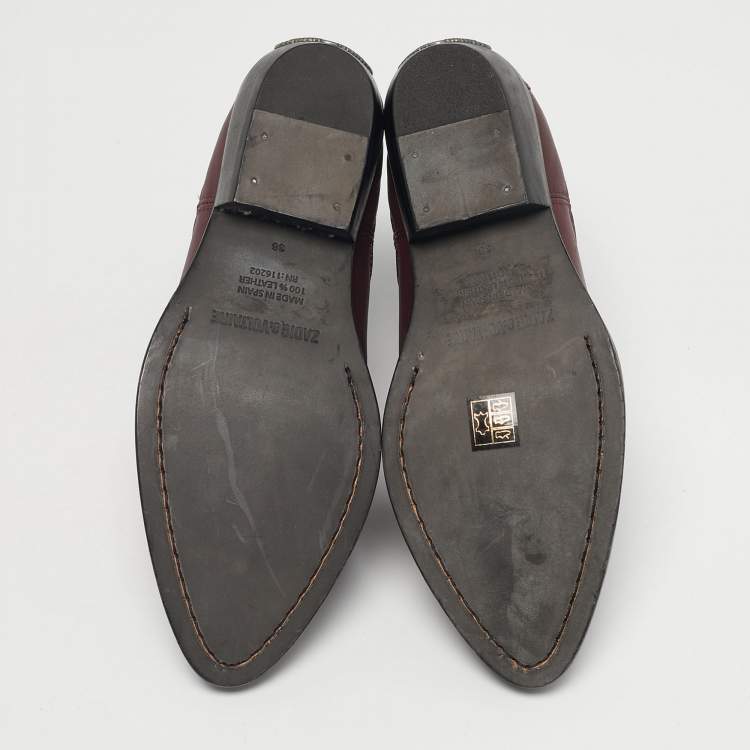 Pre Owned Zadig & Voltaire Burgundy Leather Thylana Studded Ankle Boots Size 36