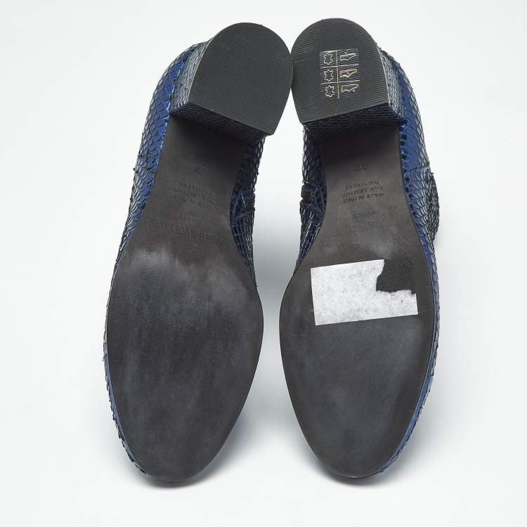 Pre Owned Zadig & Voltaire Metallic Blue Python Embossed Leather Lena Ankle Boots Size 37