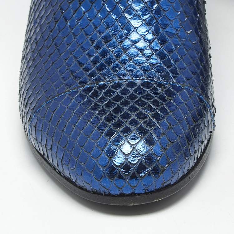 Pre Owned Zadig & Voltaire Metallic Blue Python Embossed Leather Lena Ankle Boots Size 37