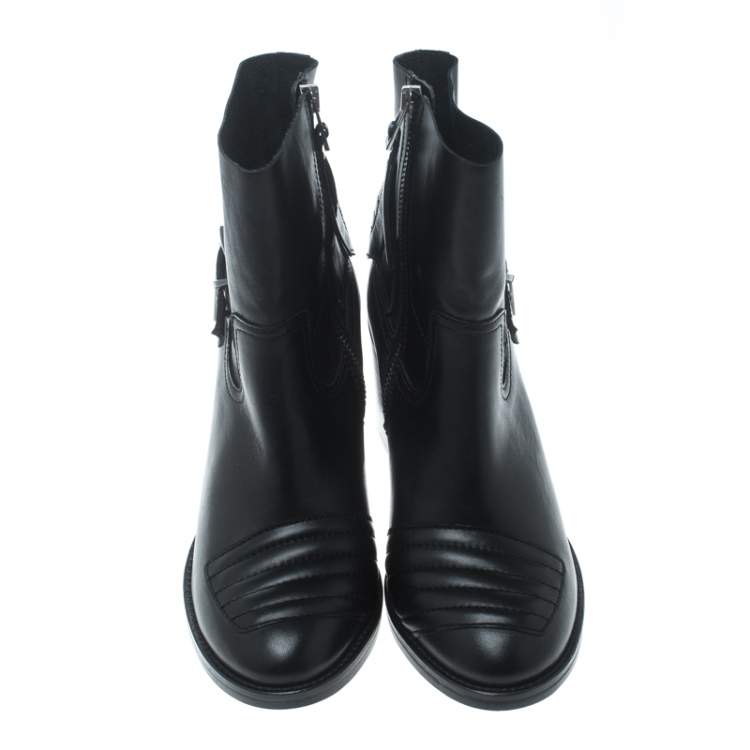 Pre Owned Zadig and Voltaire Black Leather Carmine Block Heel Ankle Boots Size 37