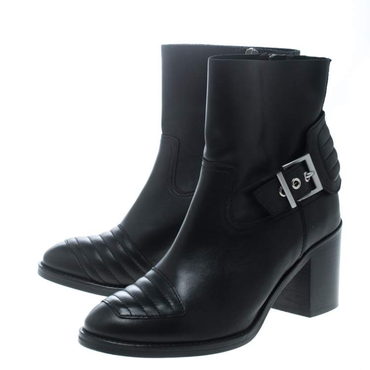 Pre Owned Zadig and Voltaire Black Leather Carmine Block Heel Ankle Boots Size 37