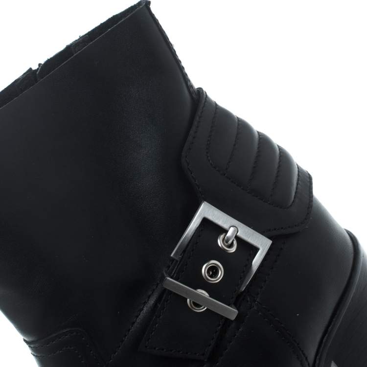 Pre Owned Zadig and Voltaire Black Leather Carmine Block Heel Ankle Boots Size 37