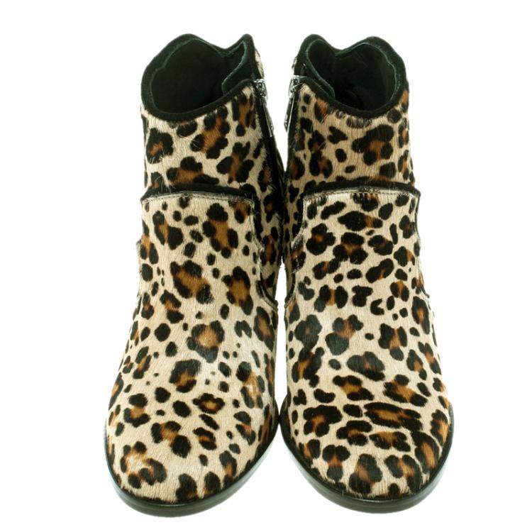 Pre Owned Zadig and Voltaire Brown Leopard Print Calf Hair Molly Leo Cowboy Boots Size 37