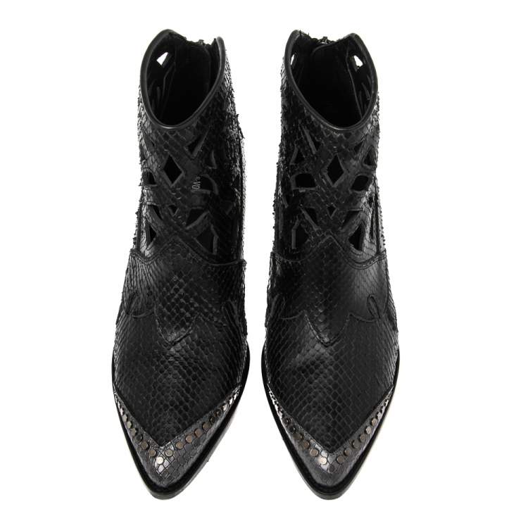 Pre Owned Zadig & Voltaire Black Snakeskin Embossed Leather Cara Cut Ankle Boots Size 39