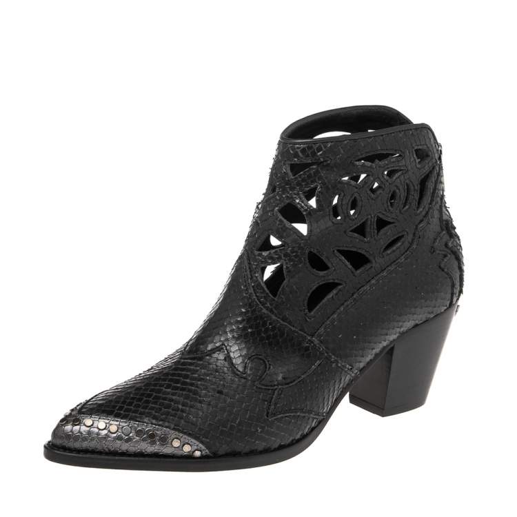 Zadig Voltaire Black Snakeskin Embossed Leather Cara Cut Ankle