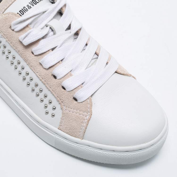 Pre Owned Zadig & Voltaire White Leather Wild Studded Low-Top Sneakers Size 36