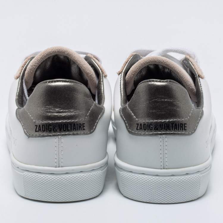 Pre Owned Zadig & Voltaire White Leather Wild Studded Low-Top Sneakers Size 36