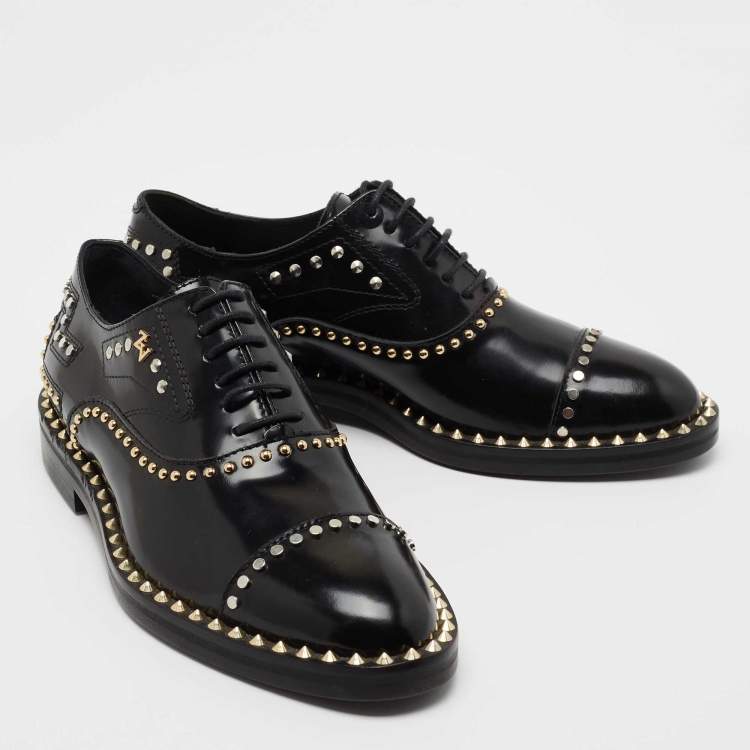 Pre Owned Zadig & Voltaire Black Leather Studded Youth Clous Oxfords Size 36