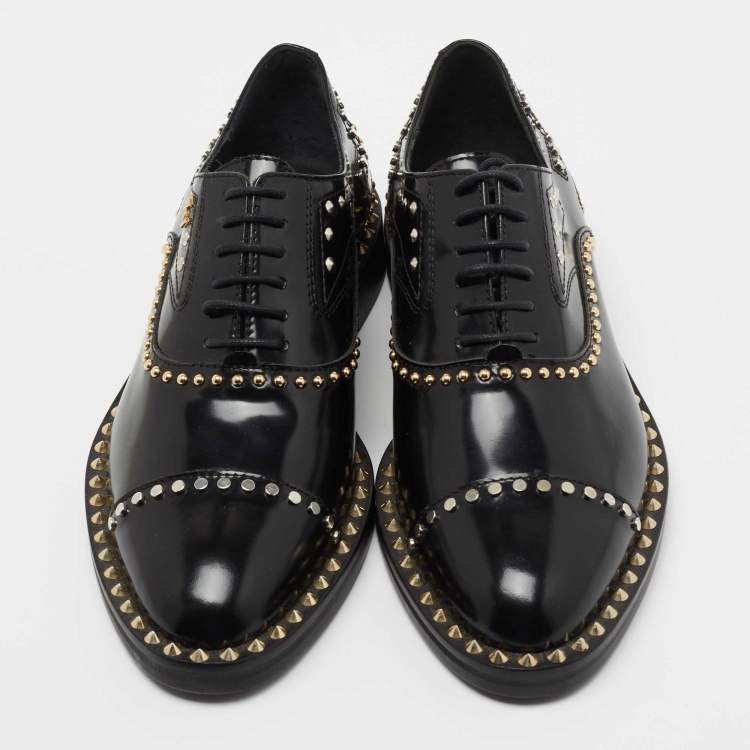 Pre Owned Zadig & Voltaire Black Leather Studded Youth Clous Oxfords Size 36