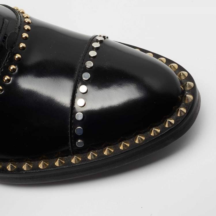 Pre Owned Zadig & Voltaire Black Leather Studded Youth Clous Oxfords Size 36
