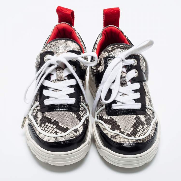 Pre Owned Zadig and Voltaire Tricolor Python Embossed Leather Blaze Sneakers Size 37