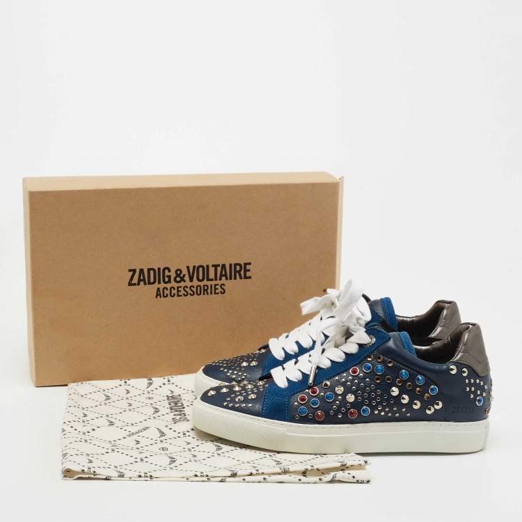 Pre Owned Zadig and Voltaire Multicolor Suede and Leather Embellished Low Top Sneakers Size 36 