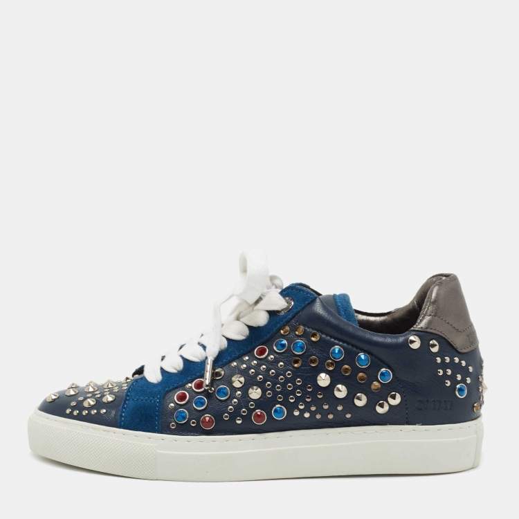Pre Owned Zadig and Voltaire Multicolor Suede and Leather Embellished Low Top Sneakers Size 36 