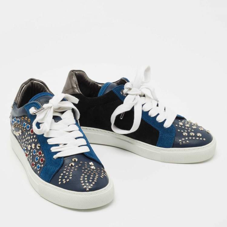 Pre Owned Zadig and Voltaire Multicolor Suede and Leather Embellished Low Top Sneakers Size 36 