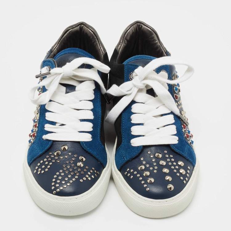 Pre Owned Zadig and Voltaire Multicolor Suede and Leather Embellished Low Top Sneakers Size 36 