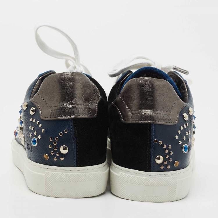 Pre Owned Zadig and Voltaire Multicolor Suede and Leather Embellished Low Top Sneakers Size 36 