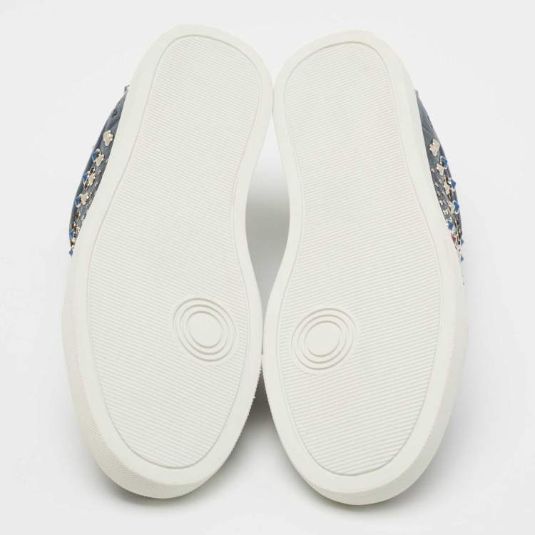 Pre Owned Zadig and Voltaire Tricolor Studded Leather and Suede Jungle Clous Sneakers Size 38