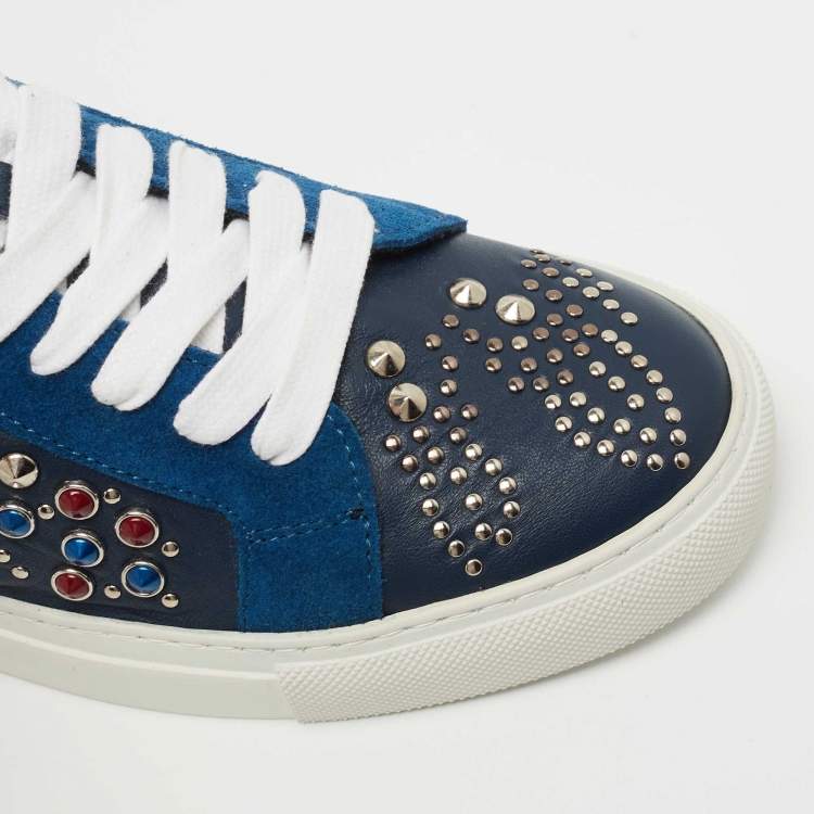 Pre Owned Zadig and Voltaire Tricolor Studded Leather and Suede Jungle Clous Sneakers Size 38