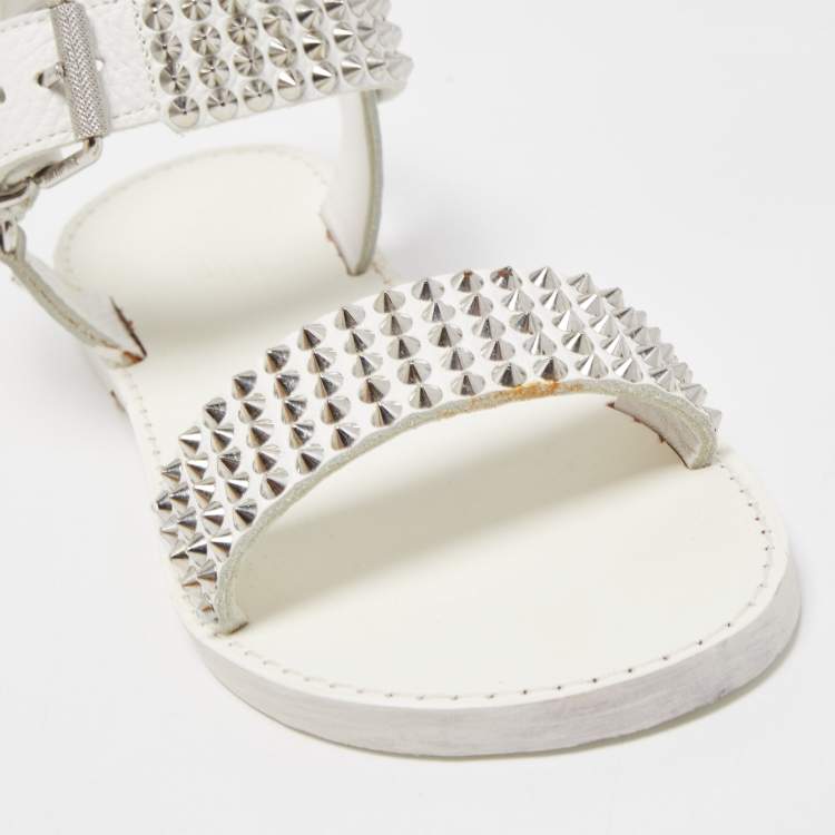 Pre Owned Zadig and Voltaire White Leather Ankle Strap Spiked  Sandals Size 36