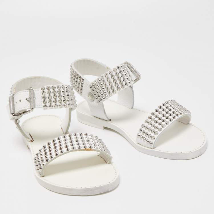 Pre Owned Zadig and Voltaire White Leather Ankle Strap Spiked  Sandals Size 36