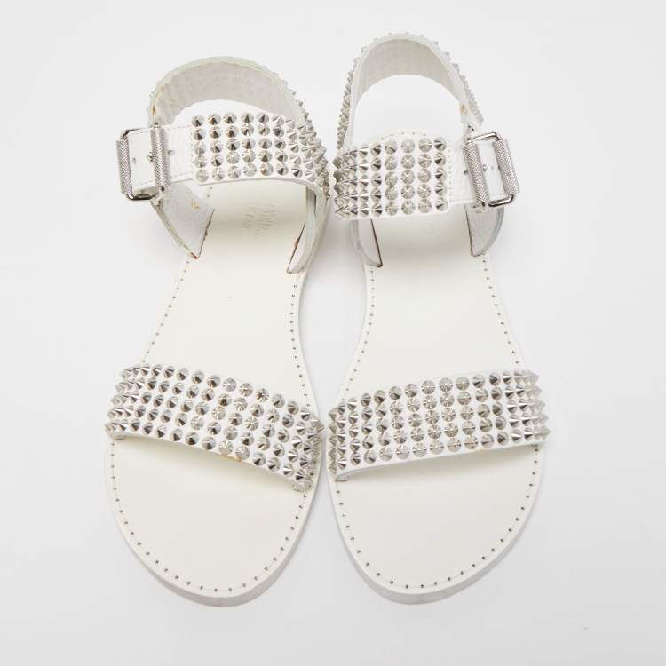 Pre Owned Zadig and Voltaire White Leather Ankle Strap Spiked  Sandals Size 36