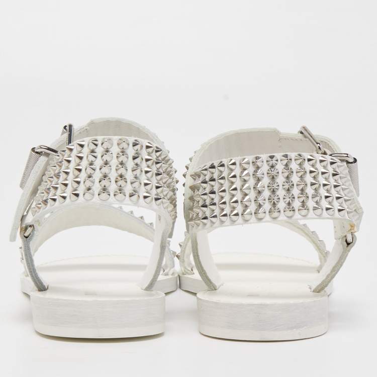 Pre Owned Zadig and Voltaire White Leather Ankle Strap Spiked  Sandals Size 36