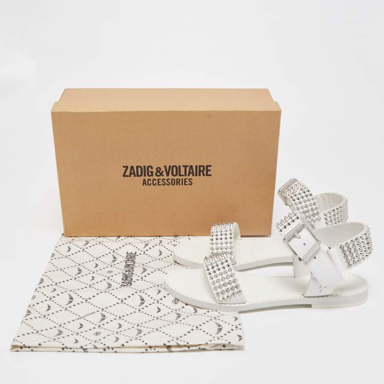 Pre Owned Zadig and Voltaire White Leather Ankle Strap Spiked  Sandals Size 36