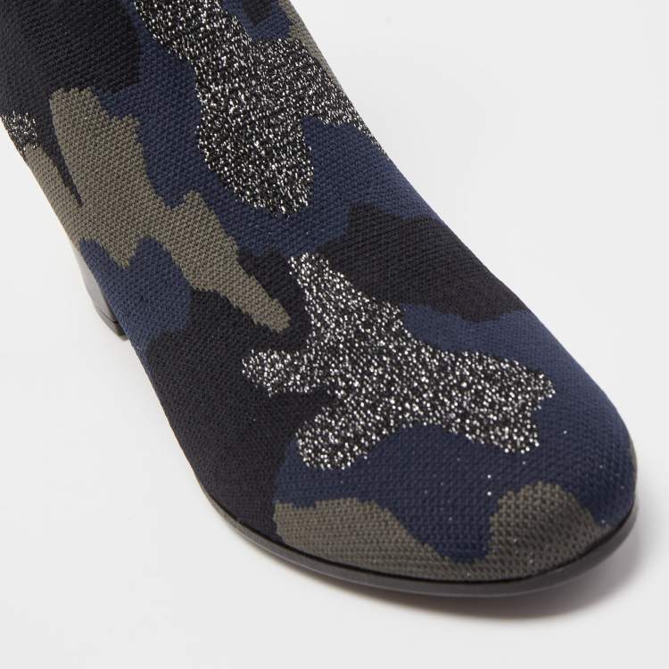 Pre Owned Zadig & Voltaire Multicolor Camouflage Print Knit Fabric Ankle Boots Size 40
