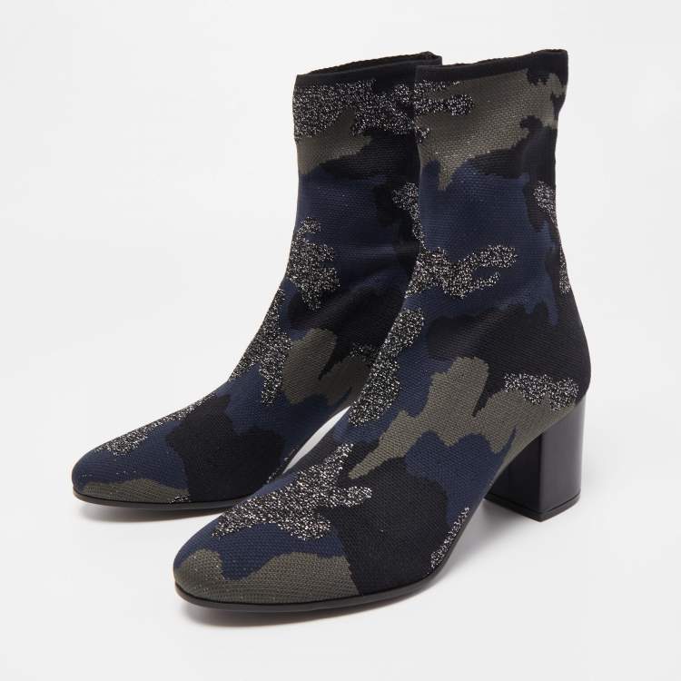 Pre Owned Zadig & Voltaire Multicolor Camouflage Print Knit Fabric Ankle Boots Size 40