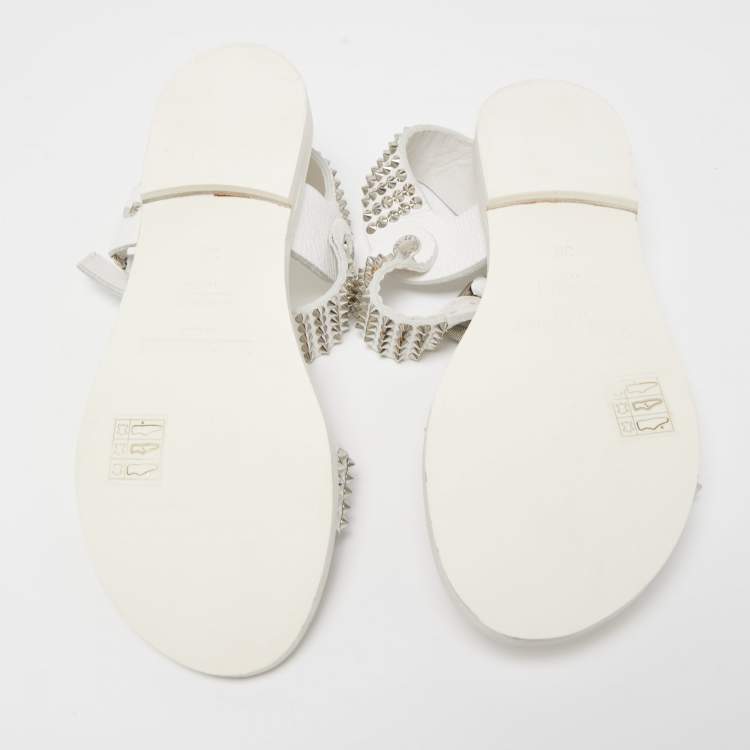 Pre Owned Zadig & Voltaire White Leather Ankle Strap Spiked Sandals Size 36