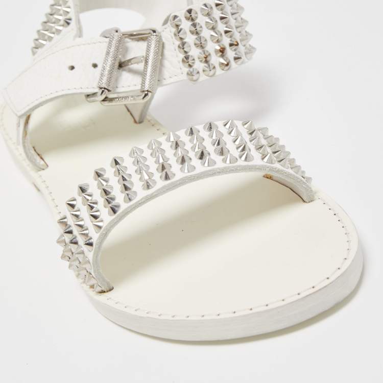 Pre Owned Zadig & Voltaire White Leather Ankle Strap Spiked Sandals Size 36