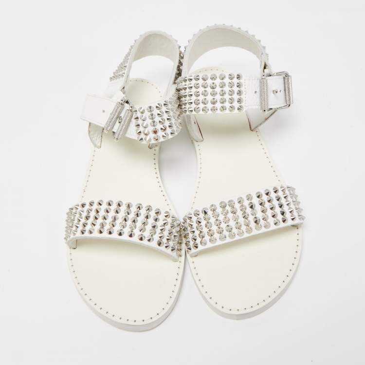 Pre Owned Zadig & Voltaire White Leather Ankle Strap Spiked Sandals Size 36