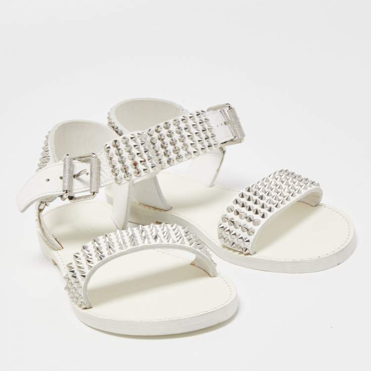 Pre Owned Zadig & Voltaire White Leather Ankle Strap Spiked Sandals Size 36